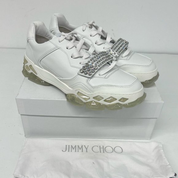 Jimmy Choo Men's White Diamond X Strap Low-Top Sneakers
